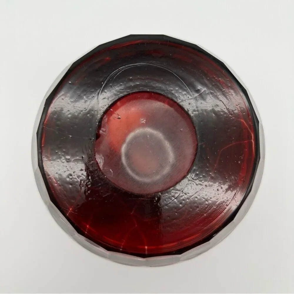 Vintage Czech Bohemian Ruby Red Cut To Clear Floral Etched Glass Decanter Vase